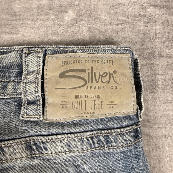 Silver Jeans Mens 34x32 Blue Denim Eddie Straight Y2K Faded Thick Stitch - Picture 8 of 16